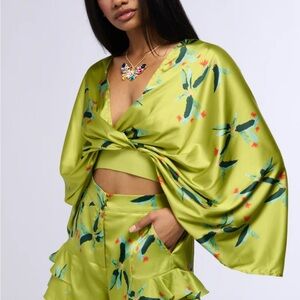 Vibrant Green Floral Two-Piece Set